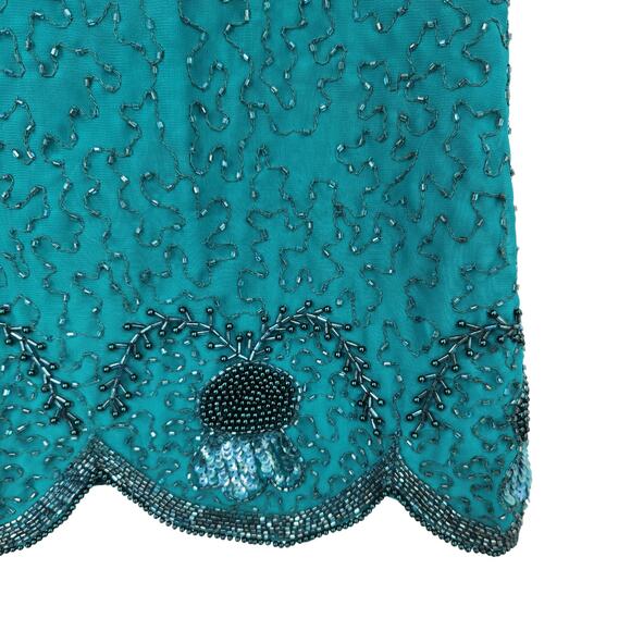 VINTAGE CREATIVE TOUCH FULLY BEADED SCALLOP HEM FLAPPER SHORT SLEEVE BLOUSE - Picture 6 of 6